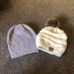 Two beanies.